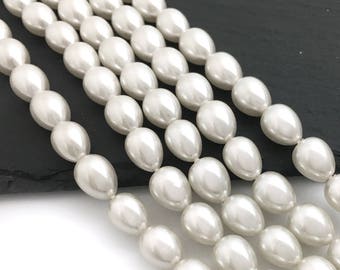 23 perlas blancas, perlas en forma de lágrima de 8 x 10, perlas falsas, perlas de vidrio vintage, perlas para novias, perlas para bodas, suministros para abalorios PB1
