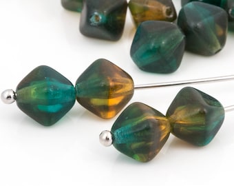 Two Tone Glass Bicone Bead, Czech Pressed Bead, Geometric Bead, Pyramid Bead, Spacer Bead, Diy Jewelry, Green Brown, 1001F 30pc CF2-2
