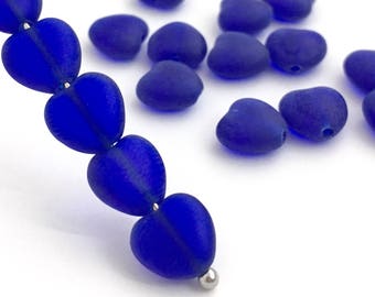 30 Cobalt Blue Glass Heart, Czech Pressed Glass Bead, Valentine Heart, Bohemian Bead, DIY Craft, Jewelry Making, Wholesale, 8mm, A0067C