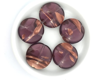 17mm Purple Copper Glass Coin Bead, Czech Bead, Flat Round, Two Tone, Pressed Bead, 4pcs, A0033D AD3-7