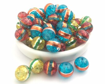 8mm Vintage Christmas Bead Mix Bead Soup Mix Smooth Round Bead Handpainted Bead Crackle Bead Red Yellow Blue DIY Jewelry CB6 CC4