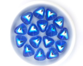 AB Sapphire Blue Glass Bead, Triangle Bead, Geometric Bead, Czech Bead, Spacer Bead, Jewelry Making Bead, 11mm, 15pcs, A0049C AC2-5