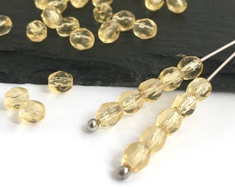 4mm Fire Polished, Czech Glass Bead, Round Faceted Bead, Bohemian Bead, DIY Jewelry, Light Brown, 50pcs, 1068E, FP1-7