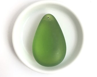 Large Teardrop Pendant, Frosted Green, Czech Glass Pendant, Flat Teardrop, Chunky Pendant, Pressed Glass, Matte, 25x40, 1pc, A0047F