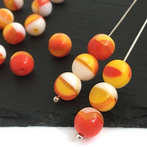 8mm Multicolor Vintage Czech Glass Bead, Smooth Round Spacer Bead, Bohemian Bead, Jewelry Making Bead, Orange Yellow, 15pc 4137B, CB1-8