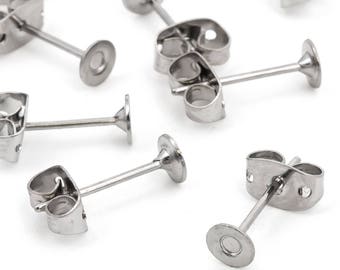Stainless Steel Earring Post, Earring Blank, Earring Base, Earring Stud, 4mm Glue Pad, Earring Findings, DIY Jewelry Making, 1-3/5