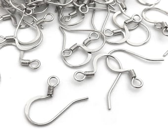 50 Rhodium Plated French Hook Earwire, Earring Hook, Fish Hook, DIY Earring, Earring Findings, Components, MF0032, 1-6/5