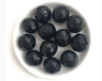 12mm Jet Black Faceted Glass Bead, Czech Fire Polished, Round Spacer, Bohemian Bead, Jewelry Making Bead, 8pcs, 1378A