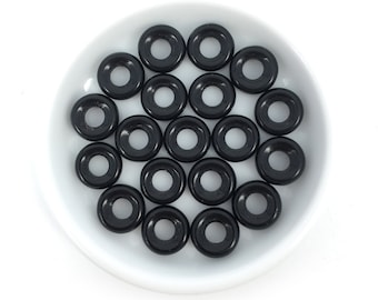 30 Jet Black Glass Donut Bead, Large Hole Bead, 3x9 Round Spacer Bead, Glass Ring Bead, Czech Bead, Pressed Bead, Bohemian Bead, 2256A CA4-4