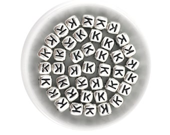 10 Metall Buchstabe K, Metall Alphabet Perle, Würfel Buchstaben Perle, Silber Alphabet Perle, personalisierte Perle, Handwerk Perle