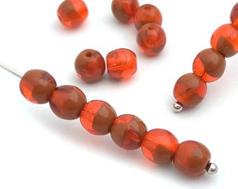 6mm Oranje kralen, ronde spacer Beads, tweetonige Tsjechische kralen, druk kralen, vintage Boho kralen, ambachtelijke kralen, bulk, groothandel, 50st, 4139N