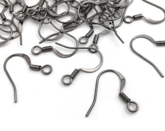 50 Gunmetal French Hook Earwire, Earring Hook, Fish Hook, DIY Earring, Earring Findings, Components, MF0031, 1-6/5