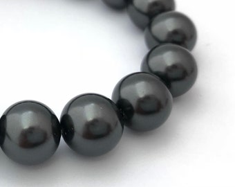 Perla de vidrio gris oscuro de 12 mm, perla falsa, espaciador redondo, perla para boda, artesanía de bricolaje, fabricación de joyas, 10 piezas, P016