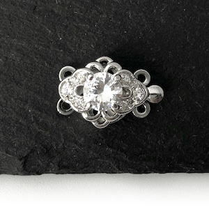 2 Strang Verschluss, Strass-Verschluss, Halsketten-Verschluss, Messing-Box-Verschluss mit Zirkonia in Platinauflage, 1-5/8