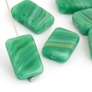 Green Rectangle Bead, Czech Pressed Glass Bead, Bohemian Bead, Geometric Bead, Frosted Bead, Matte Glass Bead, 10x15, 8pcs, 4832F CF3-1