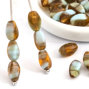 Brown Blue Oval Bead, Czech Glass Bead, Rice Bead, Pressed Bead, Jewelry Making, Bulk, Wholesale, 5x10, 30pcs, 3512F CF2-5