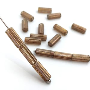 30 Glass Tube Bead Long Geometric Bead Vintage  Czech Bead Bohemian Bead DIY Jewelry Picasso Brown 4x10 2173H CH8-4