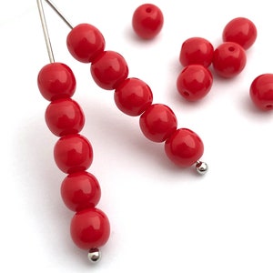 30 Red Christmas Beads 5mm Vintage Czech Round Glass Bead Spacer Bead Bohemian Beads 4100B CB2-2