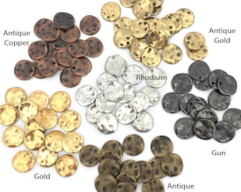 11mm Hammered Disc Charm, Circle Charm Blank, Round Circle Disc Charm, Silver Disc Charm, Gold Disc Charm, Bronze Copper Disc, 8pc, 1-4/11