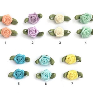 Sew On Ribbon Flowers, Mini Bows, Ribbon Roses, Satin Roses, Fabric Flowers, Flower Appliques, Embellishments, 10x20, 7 Colors, 1-2/3