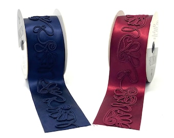 Nastro largo in seta con motivo intrecciato, rifiniture vintage, blu navy, bordeaux, rosso Mokuba n. 4466, prodotto in Giappone, 1 metro RB001