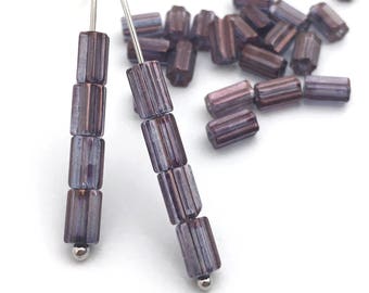 50 Purple Picasso Spacer Bead, Polygon Bead, Glass Tube Bead, Czech Pressed Bead, Bohemian Bead, DIY Jewelry, 4x6, A0016H AH1-7