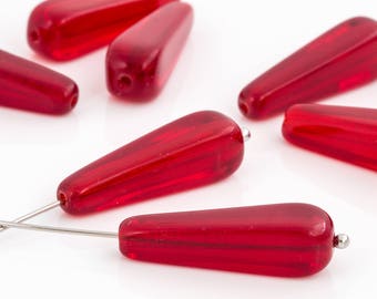 6 Red Teardrop Bead Vintage Czech Glass Drop Long Fringe Bead Pendant DIY Craft Jewelry making Bead 7x26 4108B CB2-2