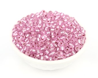 20g 6/0 Perles de graines roses, perles de verre tchèques vintage, perles de broderie, petites perles de verre de 4 mm, doublées d’argent transparent, 3418G, SB5-4