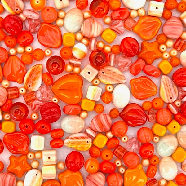 170g Czech Glass Bead Mix, Bead Soup, Assorted Bead, Orange Bead, DIY Craft, Jewelry Making, Bohemian Bead, Bulk Bead, BM014