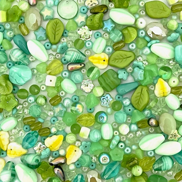 Bulk Lot Vintage Bead Mix, Czech Bead Soup, Green Glass Beads, Assorted Beads, Wholesale Bead, DIY Beads, Craft Beads, 170g, BM011