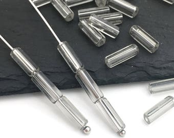 Gray Tube Spacer, Stick Bead, Czech Pressed Glass Bead, Bohemian Bead, DIY Jewelry, 4x10, 50pcs, A0016L, AL1-9