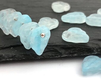 Czech Leaf Bead, Milky Blue Leaf Charm, Pressed Bead, Bead Charm, Nature Bead, Bohemian Bead, Jewelry Making Bead, 9x11, 30pcs, 1443C CC5-5