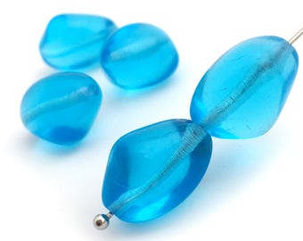 4 Vintage Czech Glass Beads Blue Nugget Beads Large Chunky Beads Focal Beads Bohemian Beads DIY Jewelry Craft Beads 12x17 A0088C AC2-2