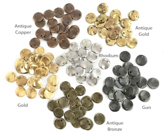 9mm Hammered Disc, Round Metal Charm, Rhodium, Gold, Antique Gold, Gunmetal, Antique Bronze, Antique Copper, Jewelry Making, 12pcs, 1-4/11
