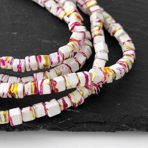 Bulk 50 White Cube Bead, Handpainted Vintage Glass Bead, China Bead, DIY Craft Bead, Jewelry Making Bead, CB13, CC3