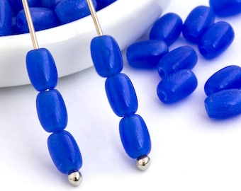 Blue Oval Bead, Small Barrel Bead, Czech Pressed Glass Bead, Rice Bead, Bohemian Bead, Jewelry Making Bead, 4x6, 50pcs, 3724C CC7-2