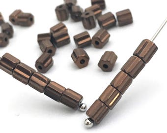 50 Bronze Glass Tube Bead, 4mm Geometric Bead, Polygon Bead, Czech Glass Bead, Bohemian Bead, DIY Craft Bead, Jewelry Making, A0014H, AH1-7