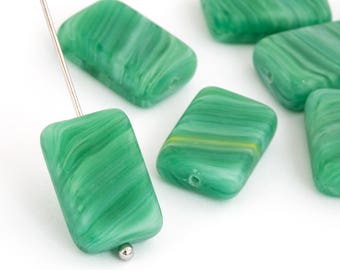 Green Rectangle Bead, Czech Pressed Glass Bead, Bohemian Bead, Geometric Bead, Frosted Bead, Matte Glass Bead, 10x15, 8pcs, 4832F CF3-1