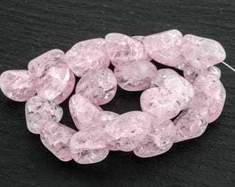 15 Pink Quartz Bead, Crystal Quartz Nugget Bead, Loose Gemstone Bead, Semiprecious Stone, Cracked Quartz, Pebble Stone, Dyed Stone, PS178