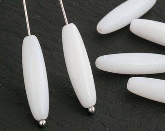 8 Long Tube Bead, Stick Bead, Czech Pressed Glass Bead, Bohemian Bead, White, Wholesale, 6x22, 4301K CK4-8
