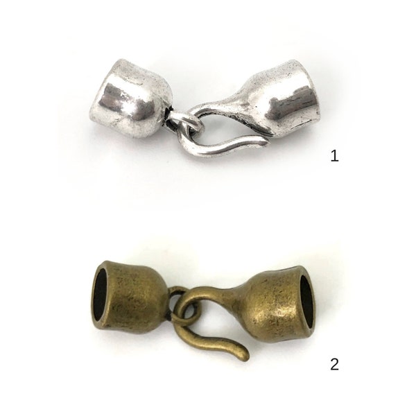 4 Set Hook Fermoir pour cuir, Capuchon d’extrémité de cordon en cuir, Collier en argent et fermoir de bracelet, Argent antique, Bronze antique, Fit 5mm, 1-5/7