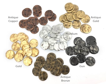 14mm Round Disc Charm, Metal Hammered Disc, Casting Blank, Rhodium, Gold, Antique Gold, Gunmetal, Antique Bronze, Antique Copper, 6pc,1-4/11