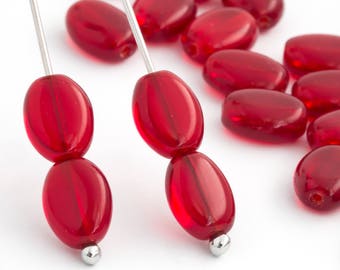 25 Garnet Red Oval Glass Beads 8mm Beads Dark Red Beads Oval Beads