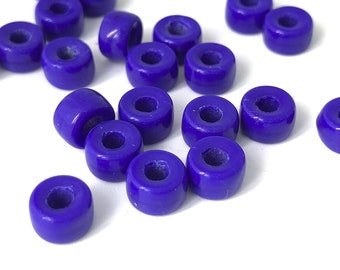 50 Cobalt Blue Pony Beads, Large Hole Macrame Beads, 4x6 Czech Glass Beads, Vintage Crow Beads, Jewelry Making Bead, 1308C CC5-6
