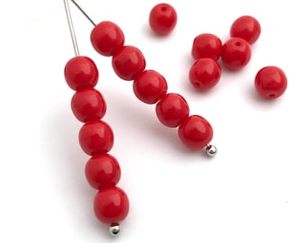 Bulk 50 Weihnachten Perlen, 5mm opak rote Perlen, Tschechische Runde Glasperlen, Spacer Perlen, Boho Perlen, Vintage Perlen, Großhandel, 4100 B