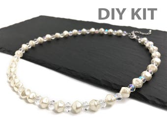 DIY Necklace Kit, Jewelry DIY Kit, Bridal Necklace, Bridesmaid Gift, Wedding Necklace, Glass Pearl Necklace, NP001