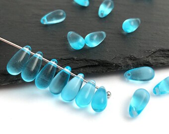 30 Aqua Blau Teardrop Perlen, 5x10 Tschechische Glas Teardrop, Vintage Boho Perlen, kleine Teardrop Vintage Perle Schmuck machen 1277C CC6-4