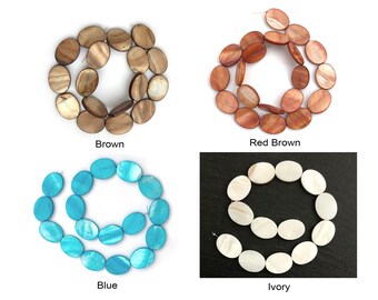 Oval Shell Bead, MOP Bead, Flat Oval, Natural Shell Bead, Dyed Shell, Beading Supply, Jewelry Making Bead, 15x20, 10pc, 015/016/017/019, RN