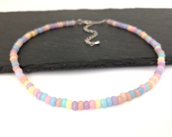 Pastel Seed Bead Choker, Beaded Choker Necklace, Colorful Choker, Multicolor Bead Necklace, Simple Minimalist Choker, Gift For Her, LC1-7