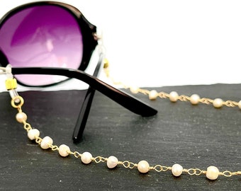Occhiali di perle d'acqua dolce catena d'oro occhiali da vista catena occhiali da sole catena porta occhiali da lettura fatti a mano cordino regalo per lei EC044 LC2-4